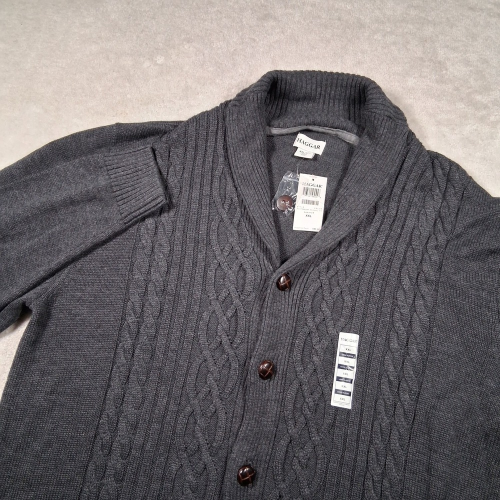 Haggar Cardigan Mens XXL Dark Charcoal Heather Cable Knit Shawl BVHFSS6295